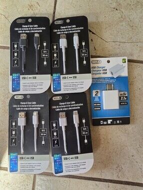 USB C CHARGE & SYNC Cable + USB Charger Wall Plug